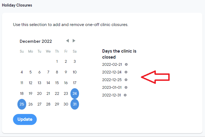Holiday Closures dates 1