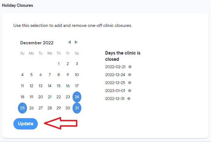 Holiday Closures dates 2